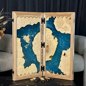 Нарди ручної роботи з натурального дерева та епоксидної смоли 60*60 см