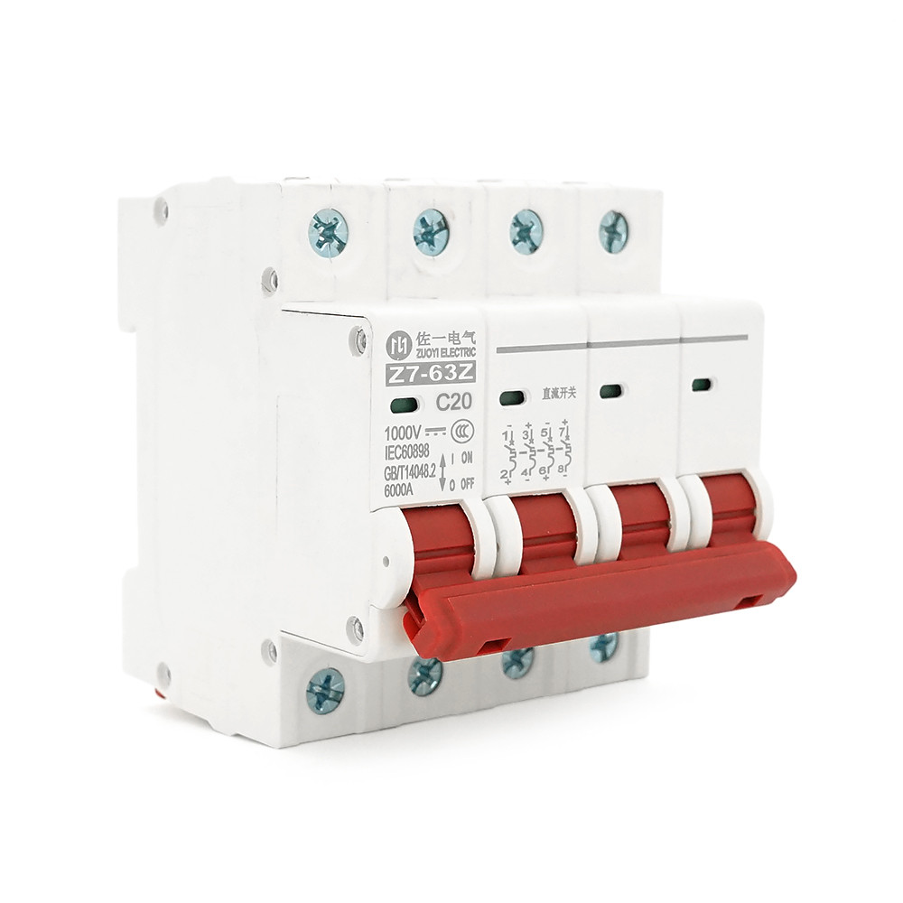 Автоматичний вимикач постійного струму ZUOYI Z7-63Z 4P C20 DC250-1000V, 20A, 6kA, DIN, 77*80*71mm, фото 1