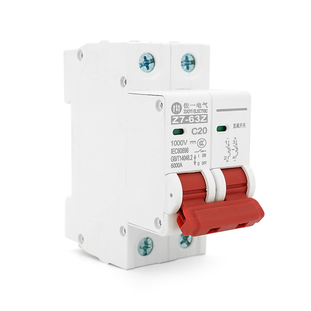Автоматичний вимикач постійного струму ZUOYI Z7-63Z 2P C20 DC250-1000V, 20A, 6kA, DIN, 73*80*36mm, фото 1