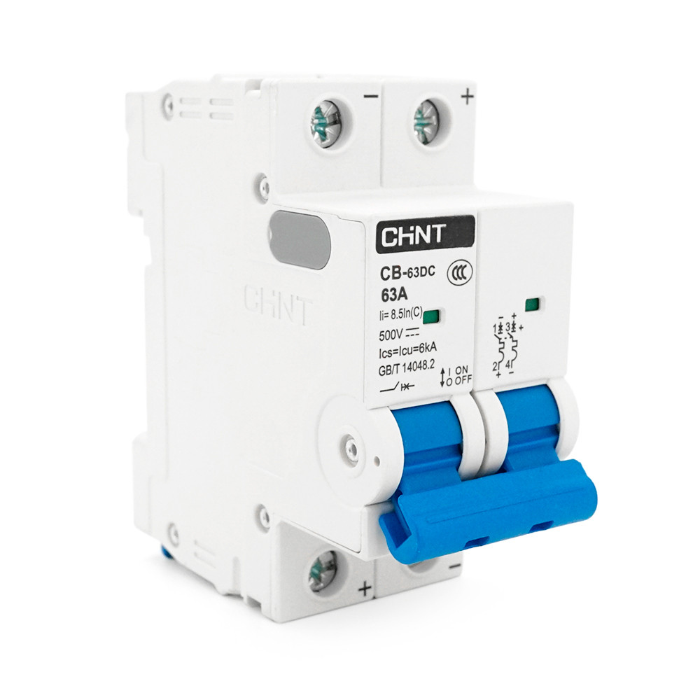 Автоматичний вимикач постійного струму CHNT CB-63DC 2P 63A, DC500V, 6kA, DIN, 86*36*49.5mm, фото 1
