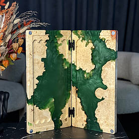 Нарди ручної роботи з натурального дерева та епоксидної смоли 50*50 см на магнітах