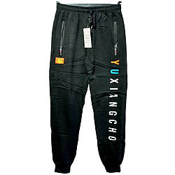 Чоловічі чорні трикотажні штани з флісом "Фабричний Китай" Розміри: 48- 56 (37020-1)