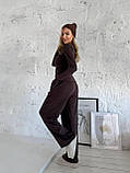 Жіночий коричневий теплий термокостюм "Лаунж" з трикотажу (лонг та широкі штани), фото 10