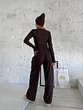 Жіночий коричневий теплий термокостюм "Лаунж" з трикотажу (лонг та широкі штани), фото 9