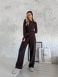 Жіночий коричневий теплий термокостюм "Лаунж" з трикотажу (лонг та широкі штани), фото 5