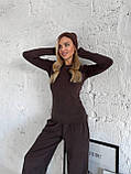 Жіночий коричневий теплий термокостюм "Лаунж" з трикотажу (лонг та широкі штани), фото 4