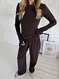 Жіночий коричневий теплий термокостюм "Лаунж" з трикотажу (лонг та широкі штани), фото 6