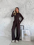 Жіночий коричневий теплий термокостюм "Лаунж" з трикотажу (лонг та широкі штани), фото 7