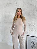 Жіночий бежевий теплий термокостюм "Лаунж" з трикотажу (лонг та широкі штани), фото 3
