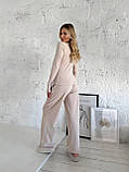 Жіночий бежевий теплий термокостюм "Лаунж" з трикотажу (лонг та широкі штани), фото 10