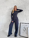 Жіночий графітовий теплий термокостюм "Лаунж" з трикотажу (лонг та широкі штани), фото 3