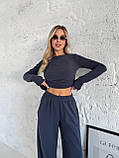 Жіночий графітовий теплий термокостюм "Лаунж" з трикотажу (лонг та широкі штани), фото 7