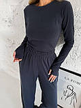 Жіночий графітовий теплий термокостюм "Лаунж" з трикотажу (лонг та широкі штани), фото 6