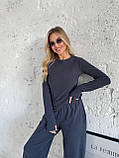 Жіночий графітовий теплий термокостюм "Лаунж" з трикотажу (лонг та широкі штани), фото 5