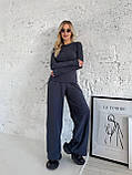 Жіночий графітовий теплий термокостюм "Лаунж" з трикотажу (лонг та широкі штани), фото 8