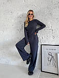 Жіночий графітовий теплий термокостюм "Лаунж" з трикотажу (лонг та широкі штани), фото 4
