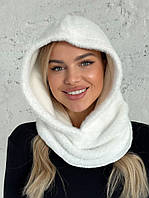 Жіночий капор Hestia з коміром з екохутра альпака білий