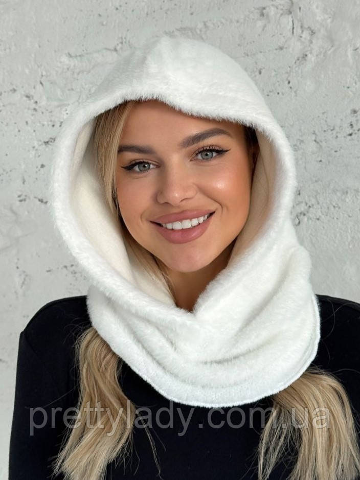 Жіночий капор Hestia з коміром з екохутра альпака білий