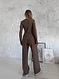 Жіночий кавовий теплий термокостюм "Лаунж" з трикотажу (лонг та широкі штани), фото 10