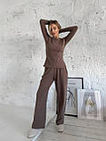 Жіночий кавовий теплий термокостюм "Лаунж" з трикотажу (лонг та широкі штани), фото 2