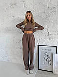 Жіночий кавовий теплий термокостюм "Лаунж" з трикотажу (лонг та широкі штани), фото 3