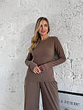 Жіночий кавовий теплий термокостюм "Лаунж" з трикотажу (лонг та широкі штани), фото 6