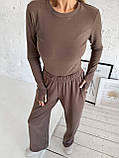 Жіночий кавовий теплий термокостюм "Лаунж" з трикотажу (лонг та широкі штани), фото 9