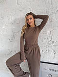 Жіночий кавовий теплий термокостюм "Лаунж" з трикотажу (лонг та широкі штани), фото 4