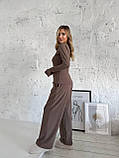 Жіночий кавовий теплий термокостюм "Лаунж" з трикотажу (лонг та широкі штани), фото 5