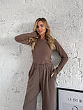 Жіночий кавовий теплий термокостюм "Лаунж" з трикотажу (лонг та широкі штани), фото 7