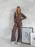 Жіночий кавовий теплий термокостюм "Лаунж" з трикотажу (лонг та широкі штани), фото 8