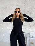 Жіночий чорний теплий термокостюм "Лаунж" з трикотажу (лонг та широкі штани), фото 3