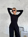 Жіночий чорний теплий термокостюм "Лаунж" з трикотажу (лонг та широкі штани), фото 9