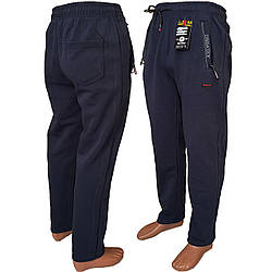 Чоловічі сині прямі трикотажні штани з флісом "Фабричний Китай" Розміри: 48- 56 (37021-3)