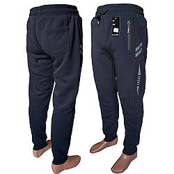 Чоловічі темно-сині трикотажні штани на манжеті з флісом "Фабричний Китай" Розміри: 48- 56 (37022-3)