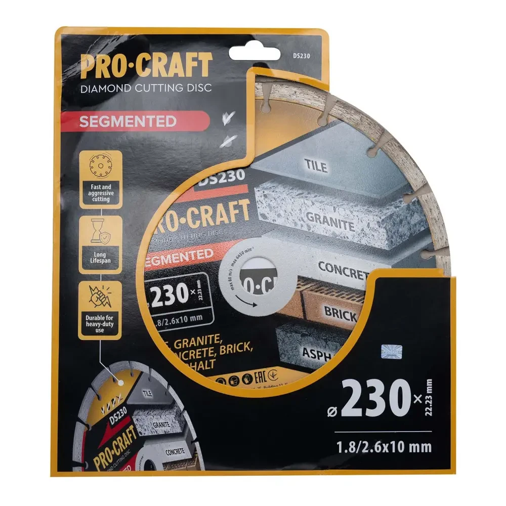 Круг алмазний 230×2.6×22.23 мм сегментний по бетону Procraft DS230