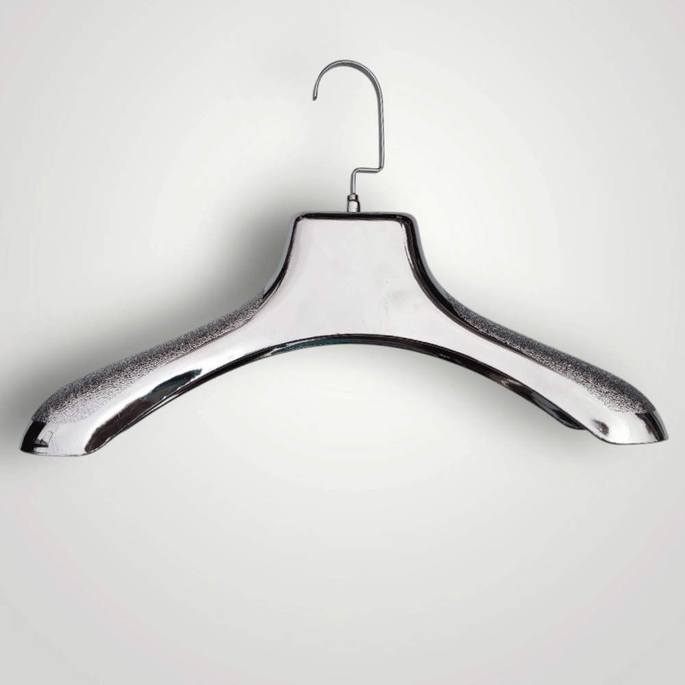 Пластикові плічки вішалки 38 см срібні з широким плечем 6 см для верхнього одягу, фото 1