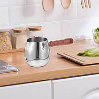 Турка для кави металева 300 мл кавоварка для варіння кави з нержавіючої сталі дерев'яна ручка срібляста