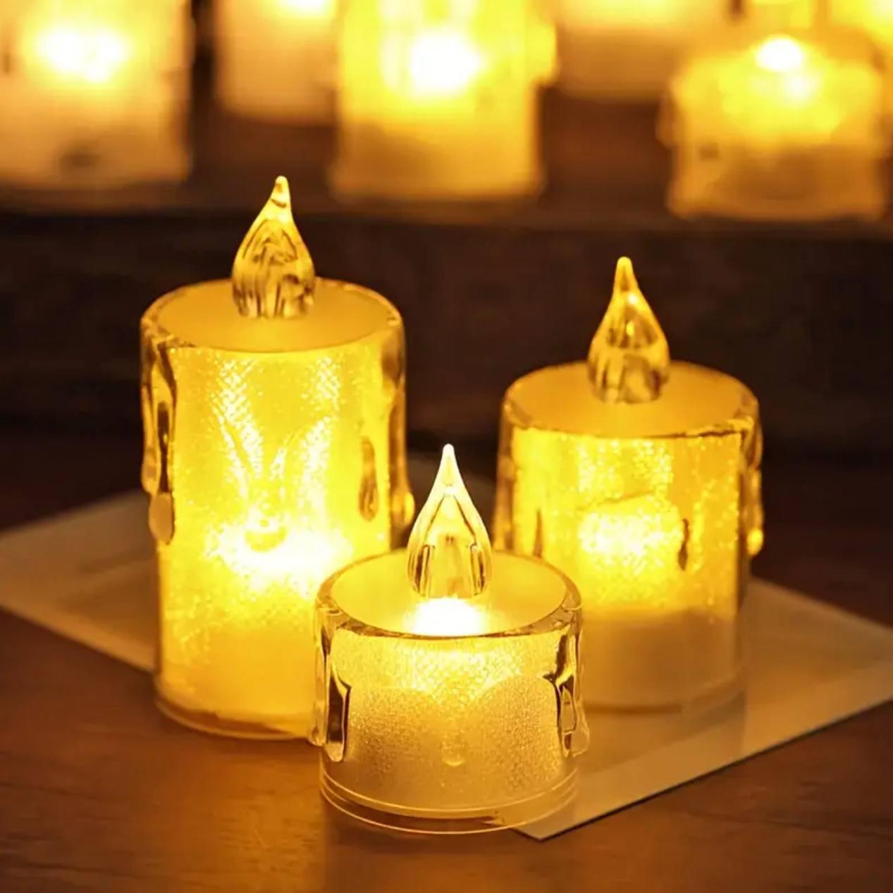 Набір інтер'єрних LED свічок “Гармонія тепла” (3 шт різного розміру, ефект живого полум’я) Чайна свічка нічник світильник