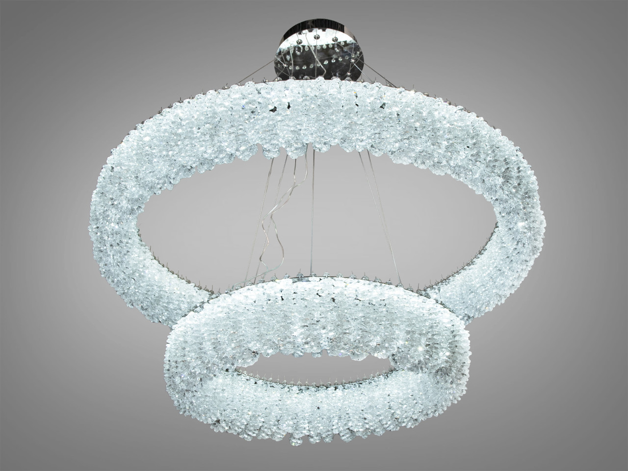 Підвісна люстра Diasha 505-800+500CH LED двоярусна кругла люстра з кристалами, діаметр 80 см, висота до 105 см, фото 1