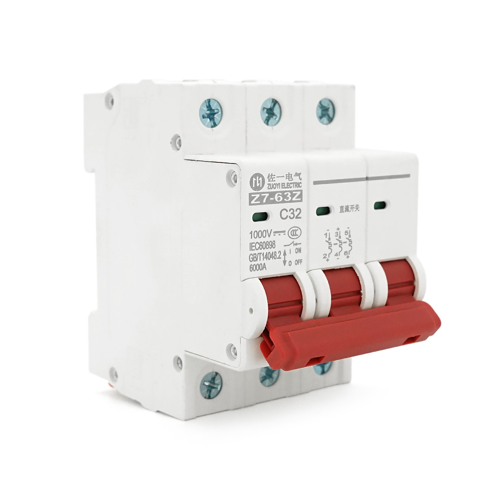 Автоматичний вимикач постійного струму ZUOYI Z7-63Z 3P C32 DC250-1000V, 32A, 6kA, DIN, 73*80*53mm, фото 1