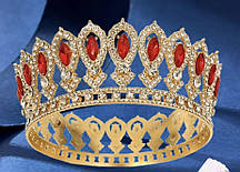 Корона  діадема золота з червоними камінцями №3