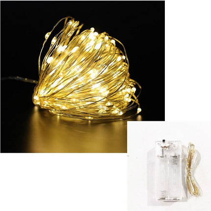 Світлодіодна гірлянда «Крапля роси» 50 LED, 5 метрів, тепле біле світло, на батарейках, декоративна мідна гірлянда для дому, фото 1