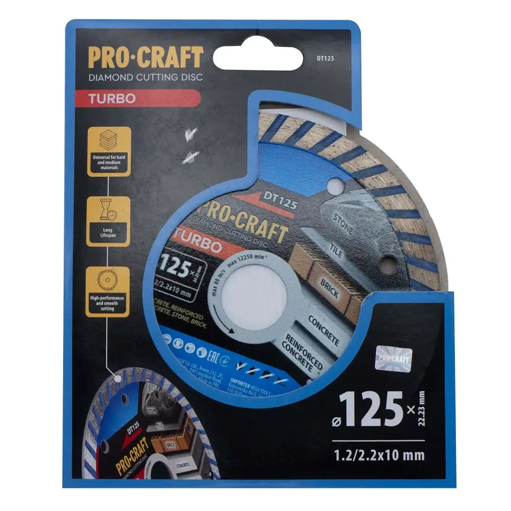 Диск алмазний 125×2.2×22.23 мм для плитки Procraft DT125, фото 1