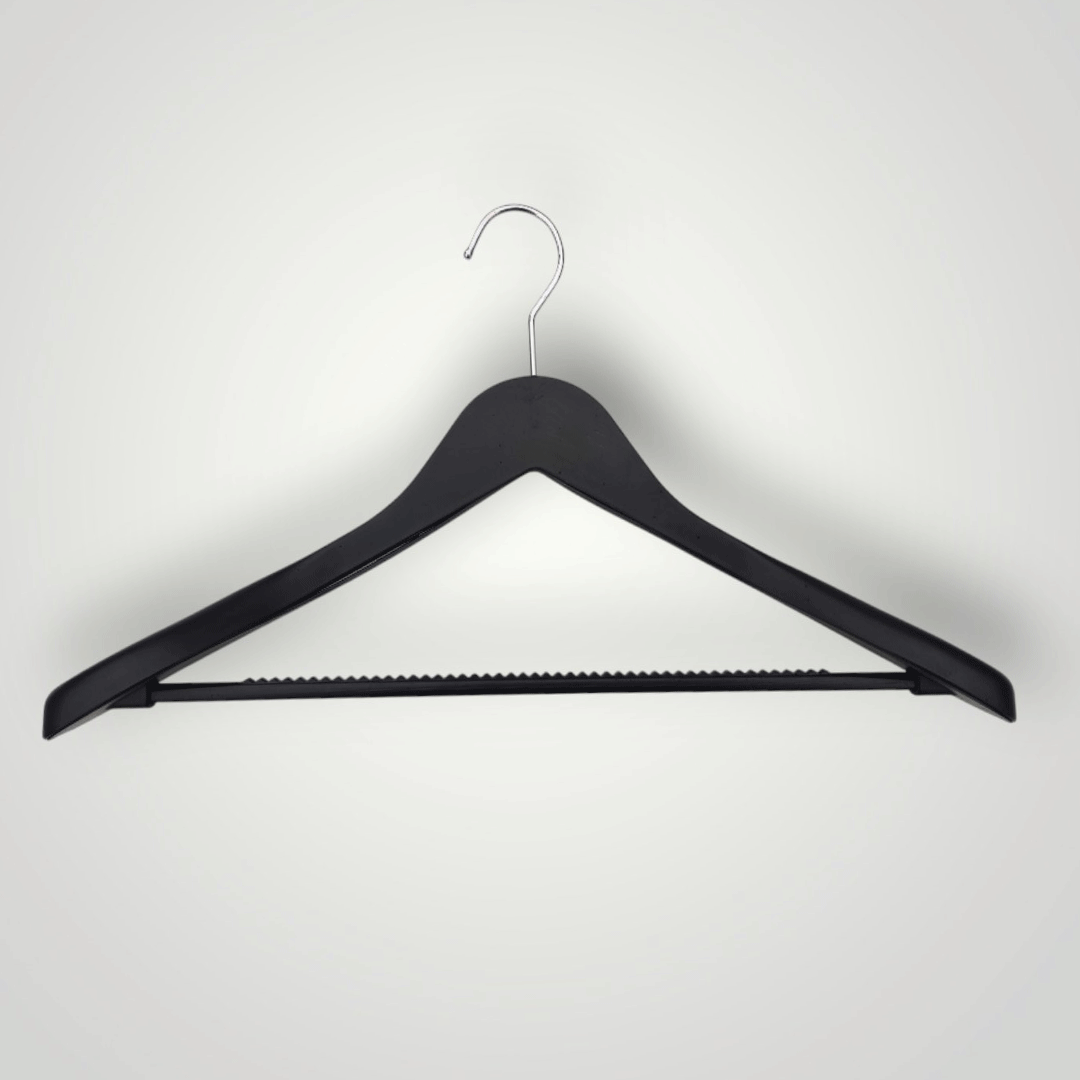 Пластикові плічки вішалки 46 см чорні з широким плечем 6 см для одягу, фото 1