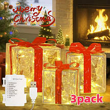 Набір декоративних новорічних світильників LED 3 шт (15 см, 20 см, 25 см) з живленням від USB, 8 режимів мерехтіння, святкові, фото 2