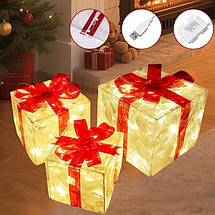 Набір декоративних новорічних світильників LED 3 шт (15 см, 20 см, 25 см) з живленням від USB, 8 режимів мерехтіння, святкові, фото 3