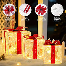 Набір декоративних новорічних світильників LED 3 шт (15 см, 20 см, 25 см) з живленням від USB, 8 режимів мерехтіння, святкові, фото 4