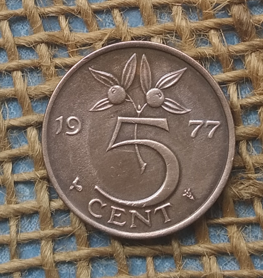 5 центiв 1977 року. Нiдерланди, фото 1