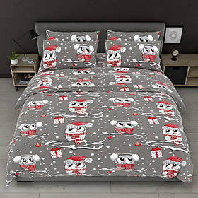 Постільна білизна Євро 200х220 Новорічні совушки на сірому (518322-3) Бязь Ранфорс з бавовни